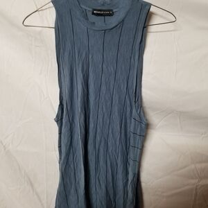 Michele Slate Blue Ribbed Sleeveless Tank
